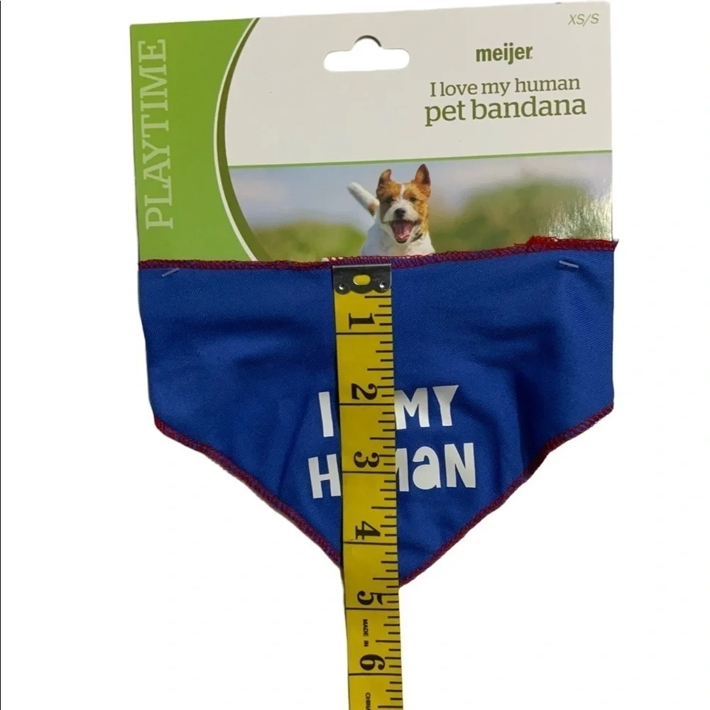 Dog Bandanna I LOVE MY HUMAN  Adjustable Tie On Patriotic Blue XS/S
